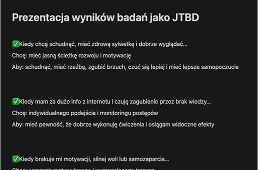 Prezentacja wyników badań w frameworku JTBD